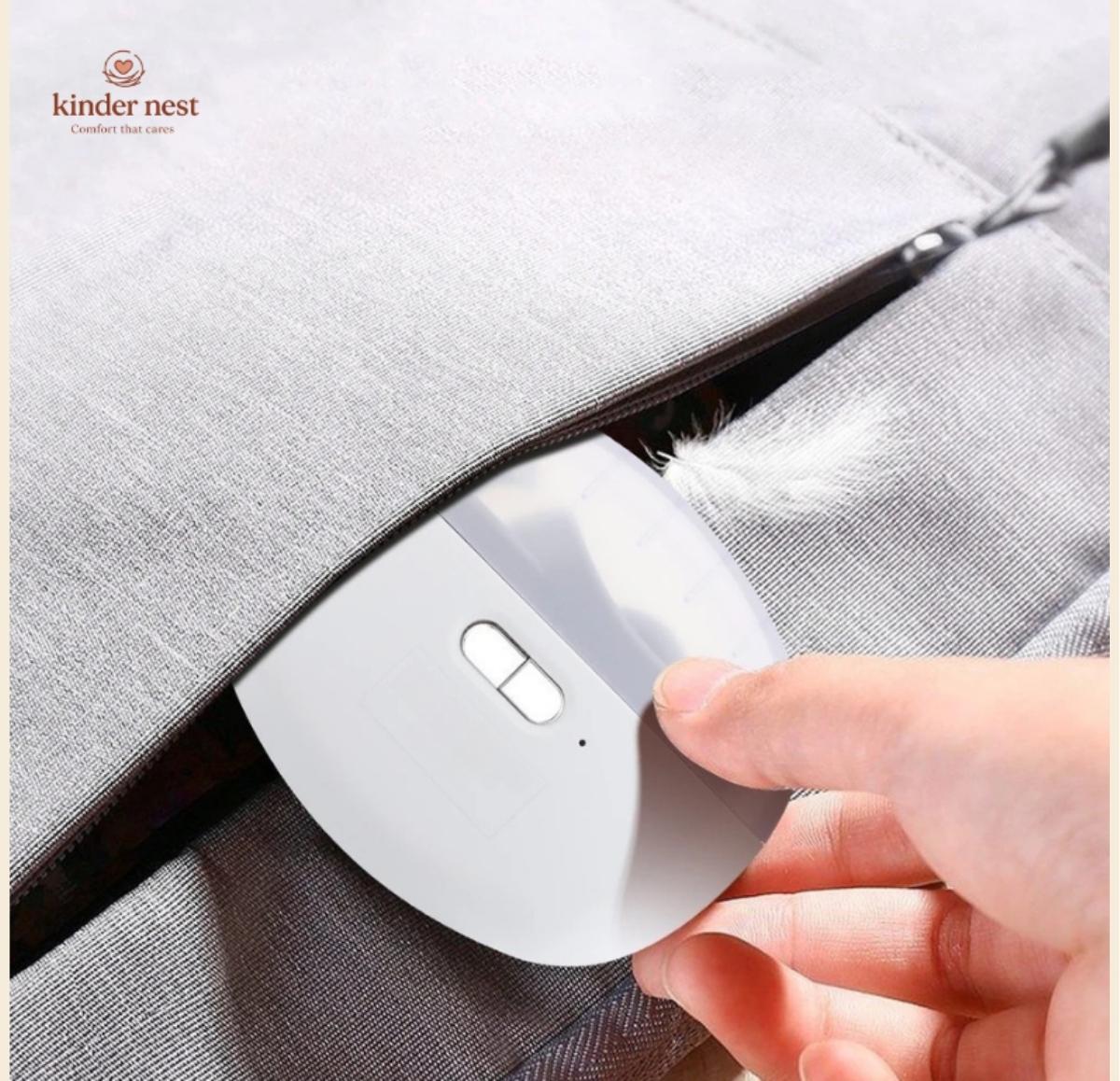 Picture of a modern electric nail clipper placing inside a bag which shows the product is compatible and portable to take it anywhere
