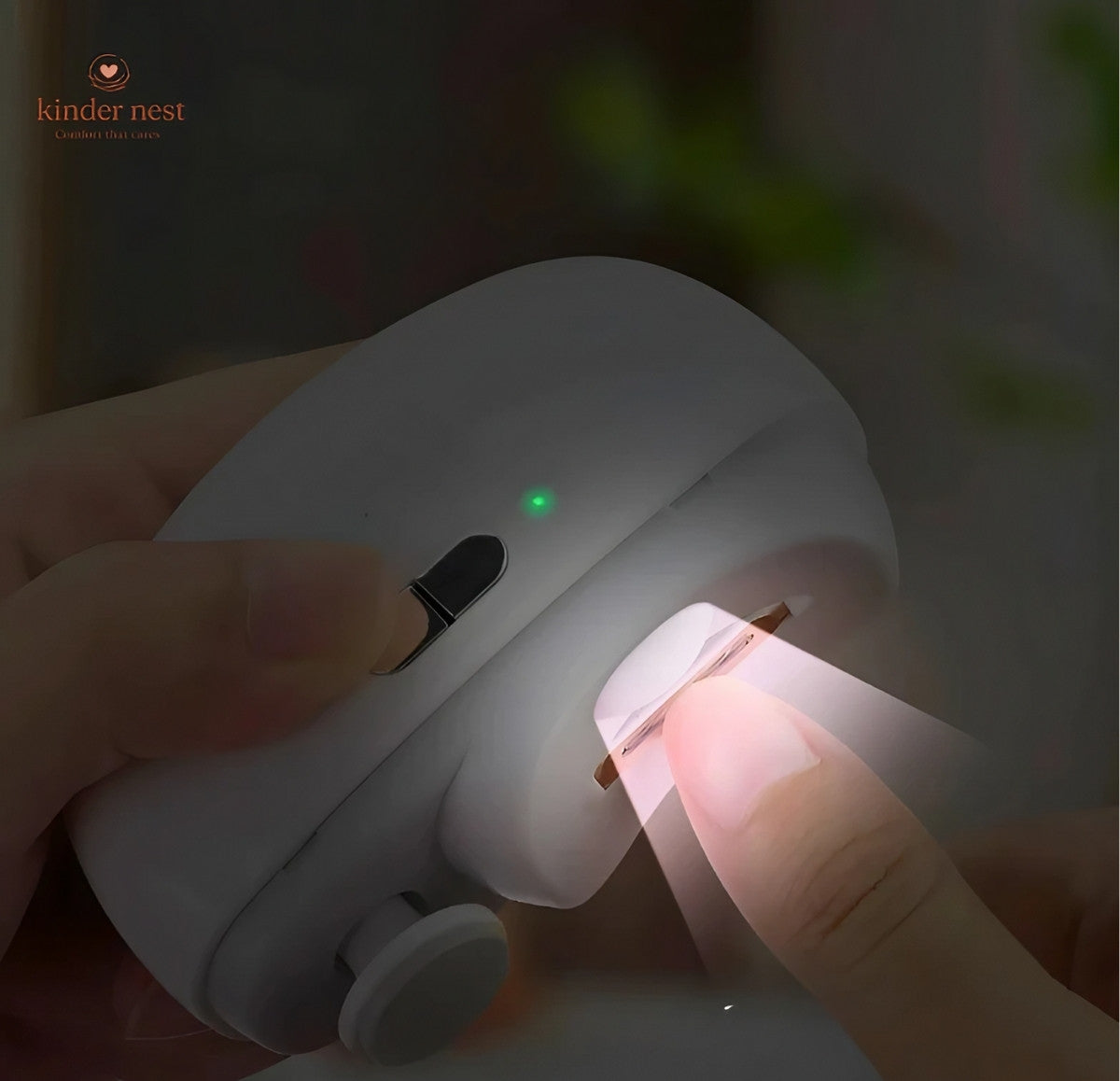 Nail clipper with light being used on a blurred background